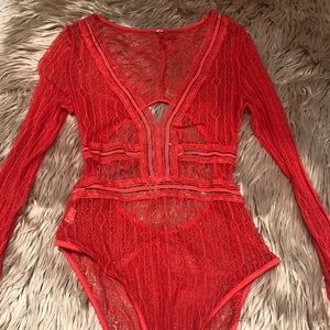 Red lace bodysuit
